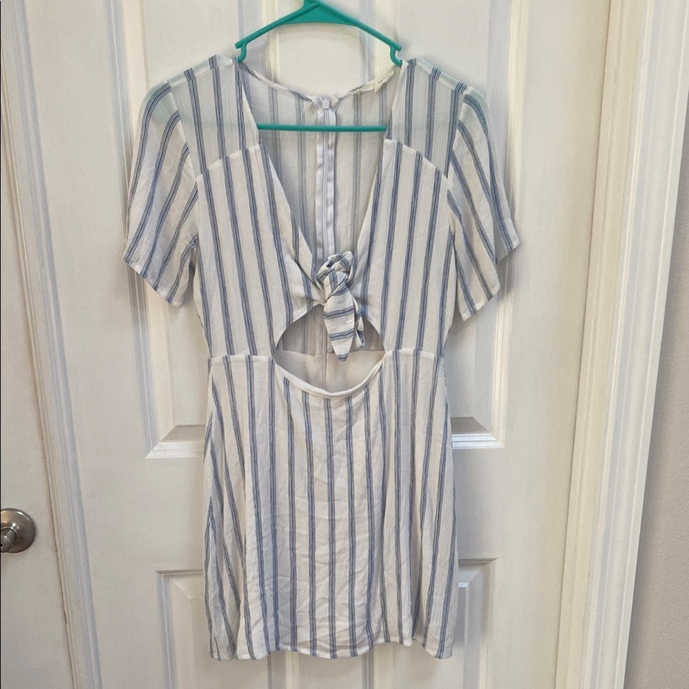 Blue and White Striped Dress with Front Knot
